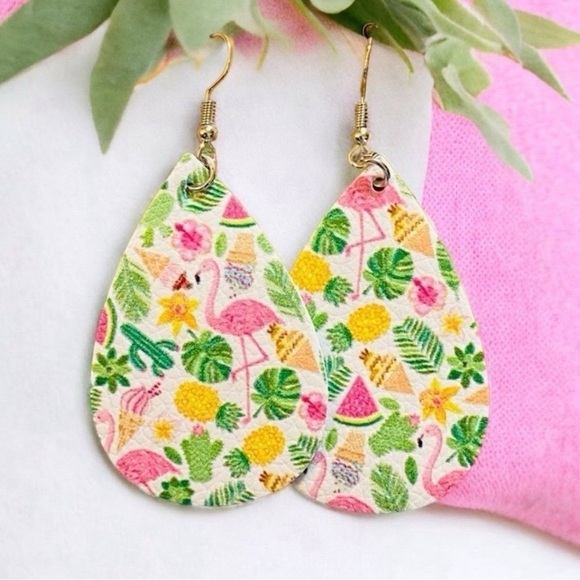 None Jewelry - Tropical Faux Leather Earrings!